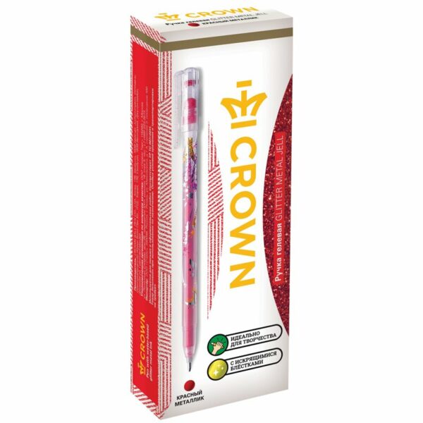 Ручка гелевая Crown "Glitter Metal Jell" красная с блестками, 1,0мм