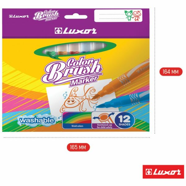Фломастеры с кистевым пишущим узлом Luxor "Color Brush", 12цв., смываемые, картон, европодвес