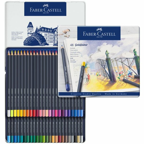 Карандаши цветные Faber-Castell "Goldfaber", 48цв., круглые, заточен., метал. коробка