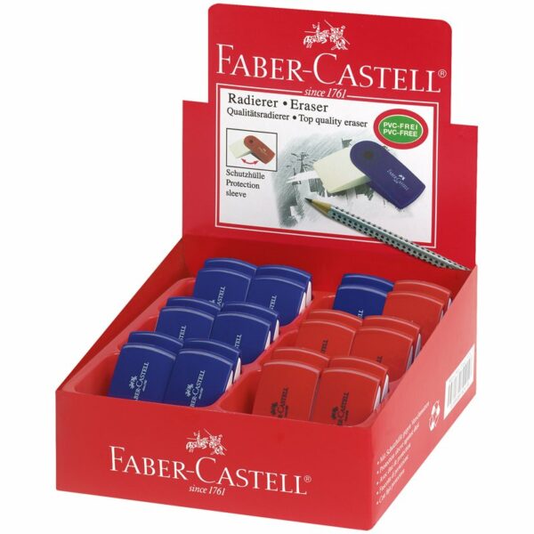 Ластик Faber-Castell "Sleeve Mini", прямоугольный, 54*25*13мм, красный/синий, выдвижной, пластиковый футляр
