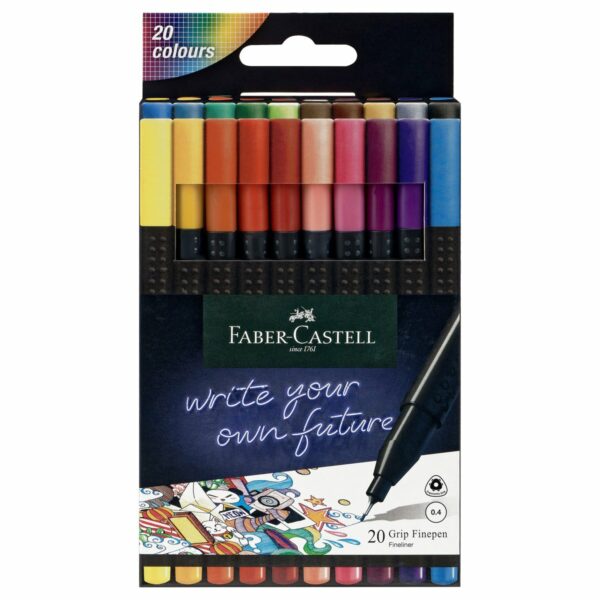 Набор капиллярных ручек Faber-Castell "Grip Finepen" 20цв., 0,4мм, трехгран., пласт. уп., европодвес