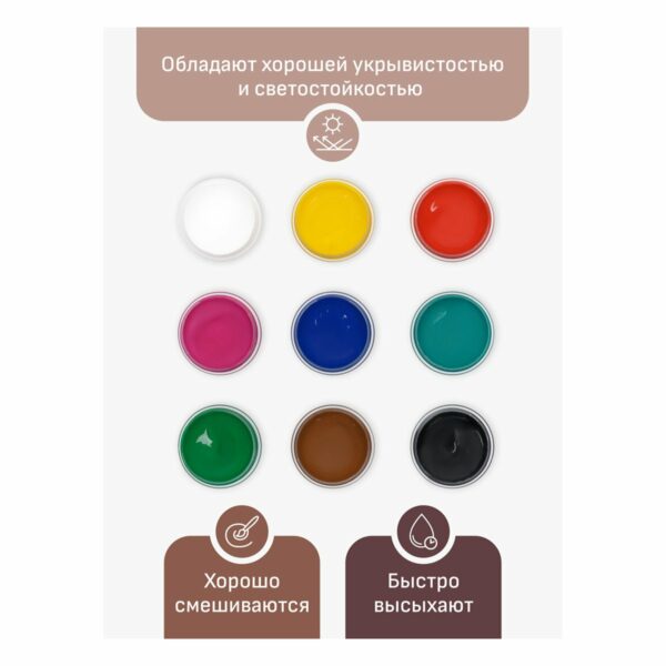 Краски акриловые декоративные Гамма "Хобби", 09 цветов, 20мл, картон. упаковка