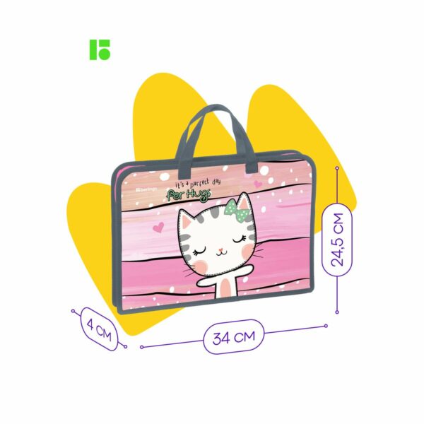 Папка с ручками 1 отделение, А4 Berlingo "Cat Hugs", 340*245*40мм, пластик, на молнии