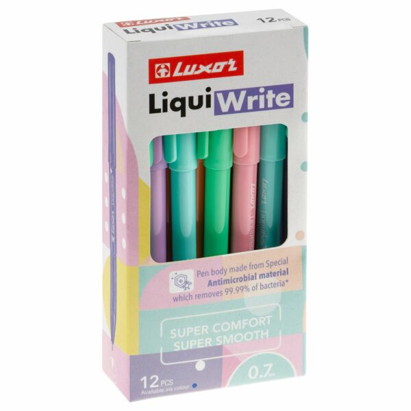Ручка шариковая Luxor "Liquiwrite" синяя, 0,7мм, с антибактериальным грипом, корпус ассорти