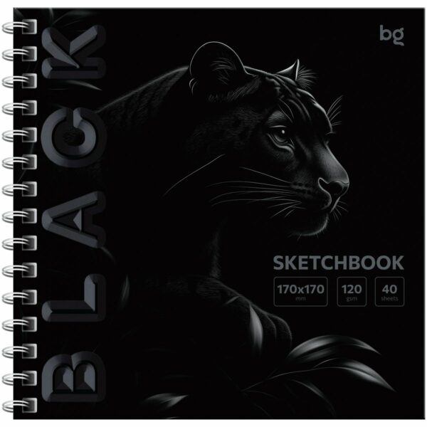 Скетчбук 40л., 170*170 BG "Black. Tiger", на гребне, soft tuch, выборочный лак, 120г/м2
