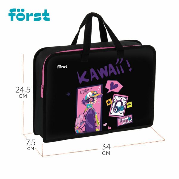 Папка с ручками 1 отделение, А4 Först "Kawaii", 340*245*75мм, пластик, на молнии