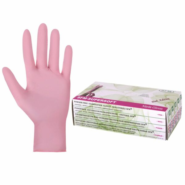Перчатки нитриловые смотровые SFM Supersoft PINK, Германия, 100 пар (200 шт.), размер M (средний), розовые