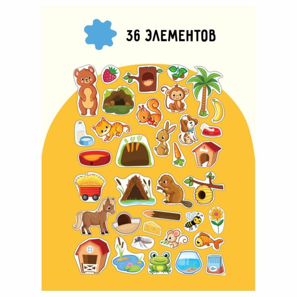 Игра развивающая на магнитах ТРИ СОВЫ "Кто где живет и кто что ест?", 36 эл.