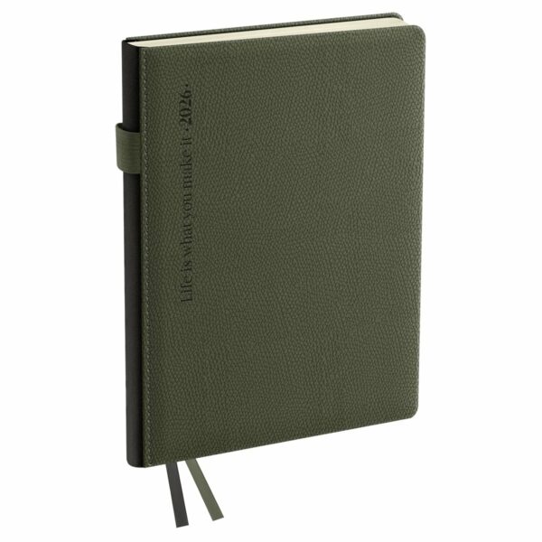 Ежедневник датированный 2026г., А6, 176л., твердый переплет, кожзам, BG "Palm. Dark khaki", темно-зеленый