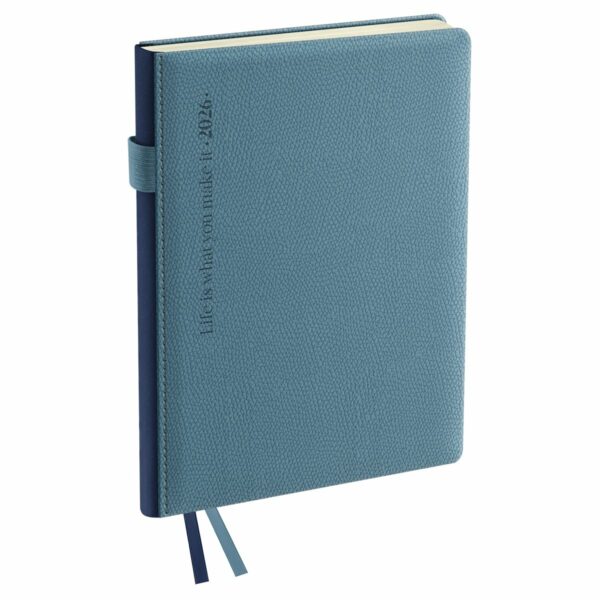 Ежедневник датированный 2026г., А6, 176л., твердый переплет, кожзам, BG "Palm. Steel blue", голубой