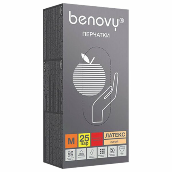 Перчатки латексные смотровые 25 пар (50 шт.), прочные, размер M (средний), BENOVY High Risk, ЧЗ