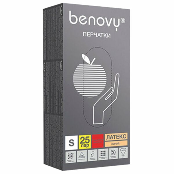 Перчатки латексные смотровые 25 пар (50 шт.), прочные, размер S (малый), BENOVY High Risk, ЧЗ