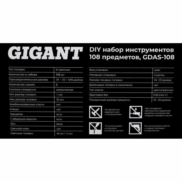 Набор инструментов Gigant GDAS-108