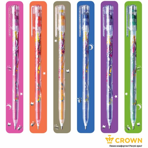 Набор гелевых ручек Crown "Glitter Metal Jell" 6шт., 06цв., 1,0мм, с блестками, ПВХ уп., европодвес
