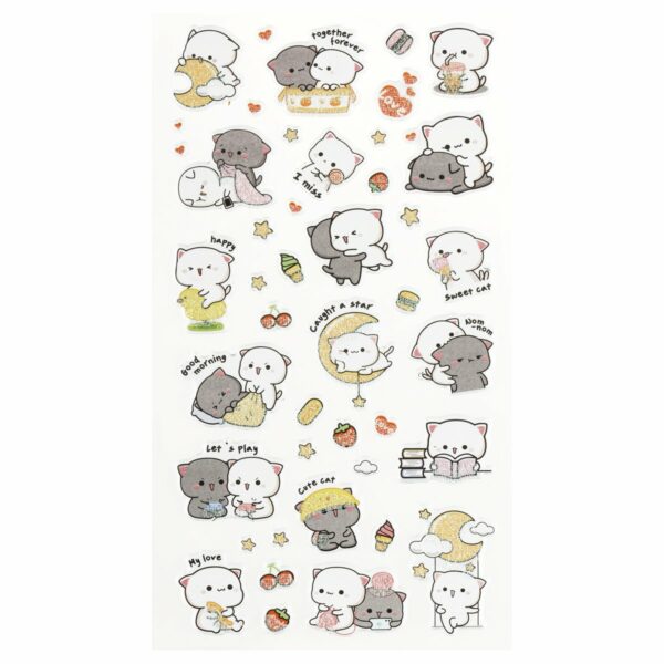 Наклейки объемные MESHU "Cute kittens", 10*23см, с блестками,  пакет европодвес