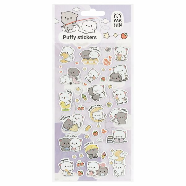 Наклейки объемные MESHU "Cute kittens", 10*23см, с блестками,  пакет европодвес