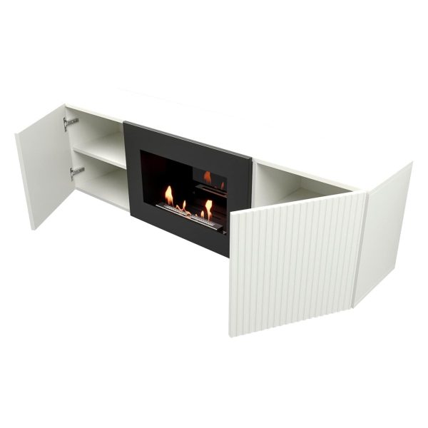 Каминокомплект: Тумба с биокамином Firelight BFP/P-1400L белая+набор керамических дров ель