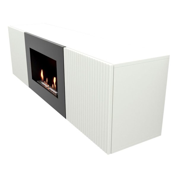 Каминокомплект: Тумба с биокамином Firelight BFP/P-1400L белая+набор керамических дров ель