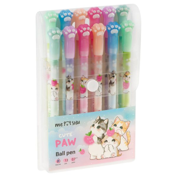 Набор шариковых ручек MESHU "Paw" 12шт., синие, 0,7мм, корпус ассорти, европодвес