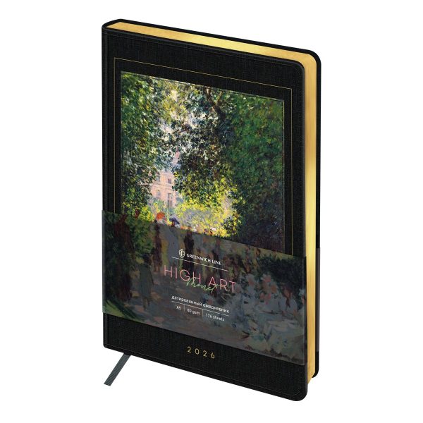 Ежедневник датированный 2026г., А5, 176л., твердый переплет, кожзам, Greenwich Line "High Art. Monet", золотой срез