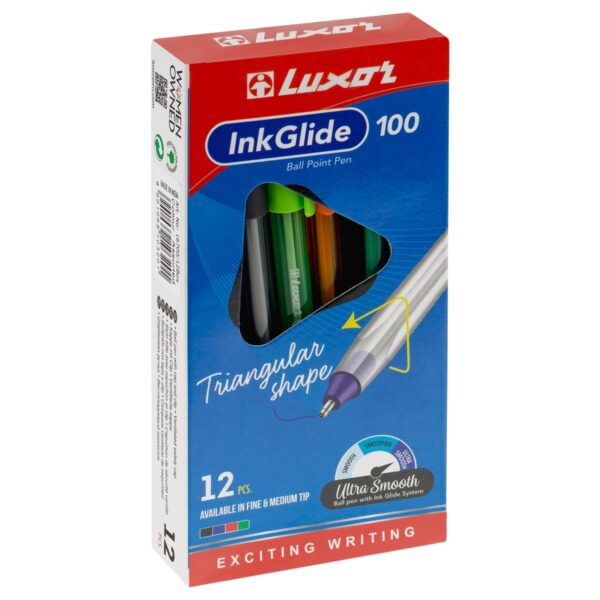 Ручка шариковая Luxor "InkGlide 100 Icy" синяя, 0,7мм, трехгран., корпус ассорти