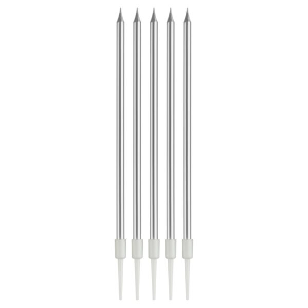 Свечи для торта с держателями MESHU "Straight silver", 14см, 10шт