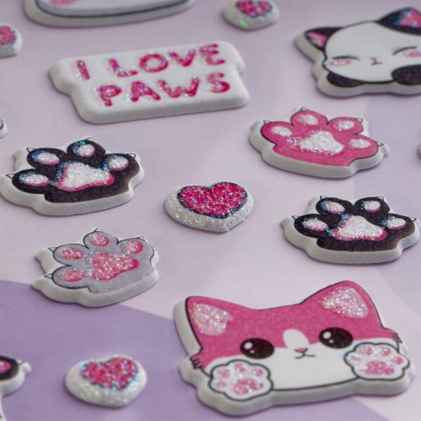 Наклейки объемные MESHU "Love Paws", 10*23см, с блестками, инд. уп., европодвес